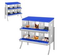 Garvee Chicken Nesting Box, 6-Compartment Wall Mount or Stand Hen Laying Box, Rust-Resistant Metal Roll-Away Nesting Boxes with Breathable Holes & Resting Platform for Easy Egg Collection - Blue w/leg