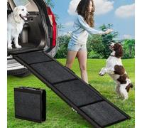 Garvee Dog Ramp, 160 cm Folding Pet Ramps with 113 kg Load Capacity, Anti-Slip Soft Rug Surface, Safety Tether & Adjustable Feet, Portable Dog Car Ramp with Quadruple-Fold for Car, SUV, Truck, Sofa