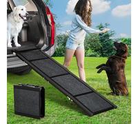 Garvee Dog Ramp, 160 cm Folding Pet Ramps with 113 kg Load Capacity, Anti-Slip Soft Rug Surface, Safety Tether & Adjustable Feet, Portable Dog Car Ramp with Quadruple-Fold for Car, SUV, Truck, Sofa