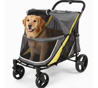 Garvee Dog Stroller, 4 Wheels Pet Pushchair, Easy-Fold Dual Entry Heavy Duty Pet Pram Doggy Pushchair, Foldable Pet Pram Dog Pushchair Buggy with Brakes, for Medium and Large Breeds
