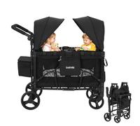Garvee Folding Wagon for Kids to Sit in, Stroller Wagon with Snack Tray, Removable Canopy & Large All-Terrain Wheels, Push Pull Wagon Cart with Foot Brake, Max Load 60kg for 2 Kids for Outdoor Camping
