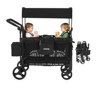 Garvee Folding Wagon for Kids to Sit in, Stroller Wagon with Snack Tray, Removable Canopy & Large All-Terrain Wheels, Push Pull Wagon Cart with Foot Brake, Max Load 60kg for 2 Kids for Outdoor