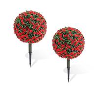 Garvee Garden Decor Stake Set, 2Pcs PE Artificial Flower Leaf Stakes, Faux Red Rose Tree with Iron Ground Spikes for Outdoor & Indoor Decoration, 55CM