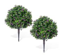Garvee Garden Decor Stake Set, 2Pcs PE Artificial Flower Leaf Stakes, Faux Topiary Ball Trees with Iron Ground Spikes for Outdoor & Indoor Decoration, 60CM