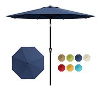 Garvee Garden Parasol Umbrella, 2.7M Waterproof Sun Shade with Hand Crank & Tilt Function, Outdoor Parasol with 6 Sturdy Stel Ribs, UPF50+ Sunshade Umbrellas for Patio, Deck, Patio, Balcony, Bench-blu