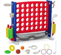Garvee Giant 4 in A Row, 4-in-1 Jumbo Connect 4 Plastic Games Set with Basketball Hoop, Ring Toss & Golf Game, Outdoor/Indoor Garden Games Set Made of Durable HDPE Plastic For Kids Adults Family - B