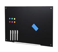 Garvee Glass Dry Erase Board, 90 × 60 cm Tempered Glass Whiteboard, Frameless Magnetic Dry Erase Board Wall Mounted, Large Clear Writing Surface for Office, Home & School, 4 Holes, Black