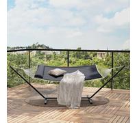 Garvee Hammock with Stand 195x132cm, 200kg Capacity Double Cotton Hammock Includes Carry Bag, Easy Assembly, Hammocks Hanging Chair for Indoor Outdoor Patio Porch Garden Backyard - Dark Grey