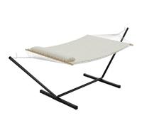 Garvee Hammock with Stand 195x132cm, 200kg Capacity Double Cotton Hammock Includes Carry Bag, Easy Assembly, Hammocks Hanging Chair for Indoor Outdoor Patio Porch Garden Backyard - Biege