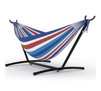 Garvee Hammock with Stand 200x150cm, 204kg Capacity Double Cotton Hammock Includes Carry Bag, Easy Assembly, Hammocks Hanging Chair for Indoor Outdoor Patio Porch Garden Backyard - B+W+R