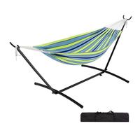 Garvee Hammock with Stand 200x150cm, 204kg Capacity Double Cotton Hammock Includes Carry Bag, Easy Assembly, Hammocks Hanging Chair for Indoor Outdoor Patio Porch Garden Backyard - Green