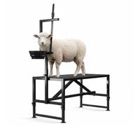 Garvee Heavy Duty 180kg Goat Stand with Feed Bin, 35 Inch Goat Milking Stand Adjustable Headpiece & Legs, Livestock Table for Grooming, Shearing, Physical Examination