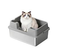 Garvee High Sided Stainless Steel Cat Litter Box - XL Extra Large 36L, Leak-Proof, Odor Resistant, Non-Stick, Easy Clean, Semi-Enclosed, Durable Metal Tray - 60x40x27cm, Gray