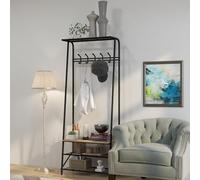 Garvee Industrial 3 in-1 Hall Tree with Coat and Shoe Rack, Heavy Duty Rustic Entryway Organiser, Narrow Coat Rack with Shoe Storage for Small Spaces, Brown