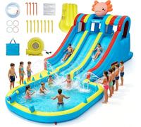 Garvee Inflatable Bouncy Castle Water Park, 27FT 8-in-1 Bouncy Castle with 3 Slides, Pool and Ring Toss Game, Wet & Dry, 610W Blower, Outdoor Indoor Bounce House for Kids Toddlers