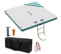 Garvee Inflatable Floating Dock, 3 x 3 m Floating Island with Portable Carrying Bag, Rope Ladder & Pump, Multi-Person Swim Water Mat for Adult, Non-Slip Air Raft Platform for Lake Pool Beach Ocean