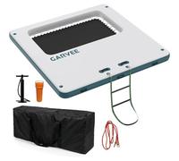Garvee Inflatable Floating Dock, 3 x 3 m Floating Island with Portable Carrying Bag, Rope Ladder & Pump, Multi-Person Swim Water Mat for Adult, Non-Slip Air Raft Platform for Lake Pool Beach -Square