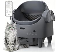 Garvee Large 13L Self-Cleaning Cat Litter Box with Open Design and Safety Sensors - App Control and Auto Mode for Homes with Multiple Cats - Cool Grey