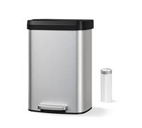 Garvee Modern Step-On Kitchen Trash Can - Stainless Steel Garbage Bin - 13 Gallon / 50L, Soft Close Plastic Lid, Odor Control, Liner Rim, Rear Handle, Space-Saving - Silver, Stainless Steel Color