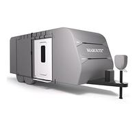 Garvee Motorhome Cover, 8.2-9.1M / 27-30FT Caravan Cover with Windproof Straps, Tire Covers, Gutter & Tongue Jack Covers, 7 Layers Windproof & Waterproof & Anti-UV All Year Protection for Trailer RV