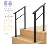Garvee Outdoor Handrail for Steps, 2 Step Stair Handrail & Indoor Stair Railing Kit, Black Aluminum Railing with Iron Poles for Outdoor Indoor Steps & Porch, Includes Gloves (2 Pack)