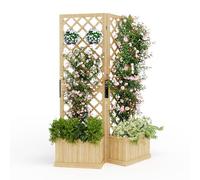 Garvee Outdoor Privacy Screen with Planter Box, Wood Garden Fence Panel, 2 Hinged Freestanding Screens, 105 x 26 x 165cm, Outdoor Divider with Drain Holes & Raised Bed for Patio, Deck & Backyard