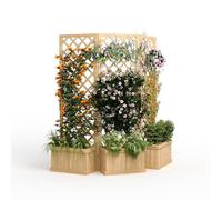 Garvee Outdoor Privacy Screen with Planter Box, Wood Garden Fence Panel, 3 Hinged Freestanding Screens, 157 x 26 x 165cm, Outdoor Divider with Drain Holes & Raised Bed for Patio, Deck & Backyard