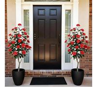 Garvee Potted Artificial Camellia Tree, 4FT Faux Camellia Plant, Realistic Fake Tree for Home Decoration, Indoor & Outdoor Potted Artificial Tree for Living Room, Entryway, Office and Garden, Red