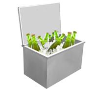 Garvee Premium 304 Stainless Steel Drop-in Ice Chest, Built-in Drinks Cooler Well with Hinged Lid & Drainage Pipe, Commercial Ice Bin for Outdoor Kitchen, Garden Bar, Wine & Beer