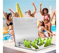 Garvee Premium 304 Stainless Steel Drop-in Ice Chest, Built-in Drinks Cooler Well with Hinged Lid & Drainage Pipe, Commercial Ice Bin for Outdoor Kitchen, Garden Bar, Wine & Beer