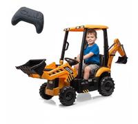 Garvee Ride on Tractor and Trailer, 4-in-1 Kids Ride on Excavator Digger with Adjustable Shovel Bucket & Bulldozer, 12V Electric Dumper with 2.4G Remote Control and Horn for 3+ Years Old Boys Girls -A