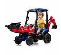 Garvee Ride on Tractor and Trailer, 4-in-1 Kids Ride on Excavator Digger with Adjustable Shovel Bucket & Bulldozer, 12V Electric Dumper with 2.4G Remote Control and Horn for 3+ Years Old Boys Girls -B