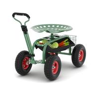 Garvee Rolling Garden Cart, 360° Swivel Gardening Stool with Steering Handle, Utility Tool Tray & Basket, Gardener Planting Workseat Scooter with Wheels, Outdoor Station Trolley for Patio Lawn Yard