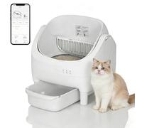 Garvee Self Cleaning Cat Litter Tray, Open-Top Automatic Cat Litter Box with APP Control, Odor-Free 10.5L Large Waste Bin & 20pcs Trash Bags, Instant Cleaning & Easy Scooping for Multiple Cats - White