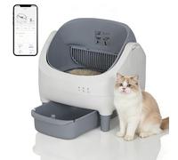 Garvee Self Cleaning Cat Litter Tray, Open-Top Automatic Cat Litter Box with APP Control, Odor-Free 10.5L Large Waste Bin & 20pcs Trash Bags, Instant Cleaning & Easy Scooping for Multiple Cats - Grey