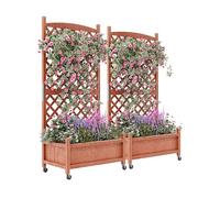 Garvee Set of 2 Raised Wooden Planter Boxes with Trellis & Wheels - Freestanding Vertical Garden Beds with Drainage - Outdoor/Indoor Use for Climbing Plants, Flowers, Herbs - 2PCS