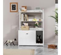 Garvee Space-Saving Entryway Cat Litter Box Enclosure Cabinet - 52 Inch, 2 Storage Shelves, Hidden Doors, Mark Pad, Indoor Cat House & Washroom Organizer, White