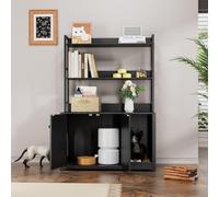 Garvee Space-Saving Entryway Cat Litter Box Enclosure Cabinet - 52 Inch, 2 Storage Shelves, Hidden Doors, Mark Pad, Wooden Indoor Cat Washroom Organizer, Black