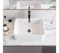 Garvee Square Ceramic Vessel Basin, Thin Edge Glossy White for Bathroom