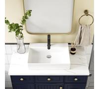 Garvee Square Ceramic Vessel Basin, Thin Edge Glossy White for Bathroom