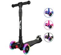 Garvee Stable 3-Wheel Kick Scooter for Kids, Adjustable Height, Lean-to-Steer, Light Up Wheels, ABEC-9 Bearings, Black