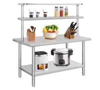 Garvee Stainless Steel 2-Layer Top Shelf Table, NSF Certified Stainless Steel Work Table, Commercial Prep Bench with Adjustable Overshelf & Undershelf for Kitchen & Pizza Oven - 91.5 x 61cm