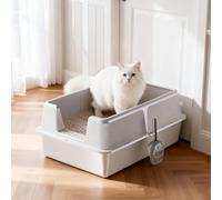 Garvee Stainless Steel Cat Litter Box with High Sides, Extra Large Litter Tray with Free Scoop, 70x50x35cm Open Top Anti-Splashing Cat Toilet for Multi Cats Fat Cats Large Cats, Easy to Clean
