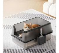 Garvee Stainless Steel Cat Litter Tray, Extra Large Metal Cat Litter Box with Non-Stick Surface for Easy Cleaning, Large Litter Box with High Sides, High Sided for Big Cats 40x60X36.5cm