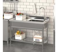 Garvee Stainless Steel Utility Sink Set, Free-Standing Single Bowl Kitchen Sink with 360° Swivel Pull-Out Tap & Adjustable Feet, Outdoor Utility Sink with Lower Storage Shelf, for Garage, Laundry Room