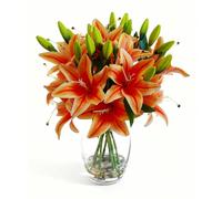 Garvee Tiger Lily Artificial Flowers, Lifelike Fake Lilies in Vase with Faux Water, Artificial Floral Arrangements for Home Office Anniversary, Birthday & Special Occasions Decor, Orange