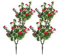 Garvee UV Resistant Artificial Topiary Trees Set of 4 with Red Camellia Flowers - Weatherproof Faux Plant Decor, Realistic PE Leaves, Metal Ground Spikes, Indoor Outdoor Use, 90CM