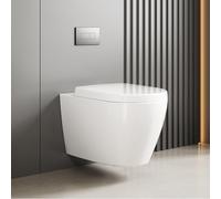 Garvee Wall Mounted Toilet, Modern Rimless Bathroom Toilets with Quick Release Soft Close Seat, White Ceramic Space-Saving d-Shape Compact WC Pan for Cloakrooms 36 x 55.5 x 35cm (WxDxH)