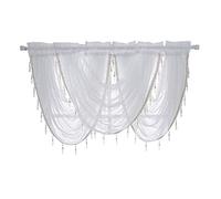 Garvee White Textured Waterfall Valance with Rod Pocket & Tassel Curtains for windows For Living Room and Bedroom Windows
