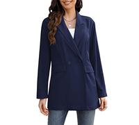 Garvee Women Blazer with Tailored Peaked Lapel Design, Elegant Jacket Suit, Open Front Cardigan Lightweight, Double Breasted with Pockets for Office Business Meeting, Spring Autumn Basic, Navy Blue